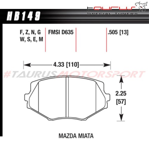 Pastiglie freno sportive ANTERIORI HAWK HP+  Mazda MX-5 NA 1.8 / NB 1.6 - Hawk Performance HB149N.505