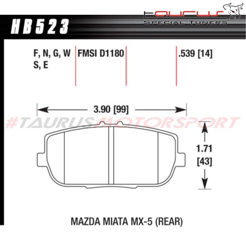 Pastiglie freno sportive POSTERIORI HAWK DTC-30 Mazda MX-5 ND / RF 1.5 / 2.0 - Hawk Performance HB523W.539