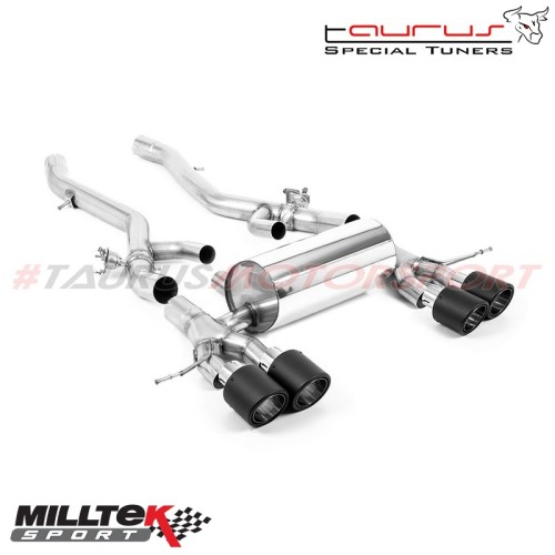 Axle back con finalini carbonio Milltek Sport per BMW Serie 3 G80/G81 M3 & M3 Competition S58 3.0 Turbo (solo modelli con OPF/GPF) incluso Touring & Xdrive dal 2020 - SSXBM1173