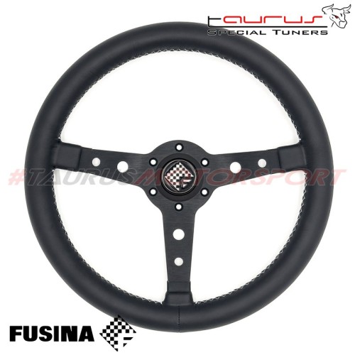 Volante sportivo Racing da 350mm e profondità 37mm in pelle nera - FUSINA Classic FU-RAC350NP