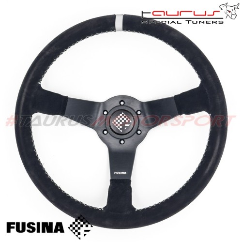 Volante sportivo Sisteron 90 da 350mm e profondità 90mm (calice) in scamosciato nero - FUSINA Racing FU-SIS35090S