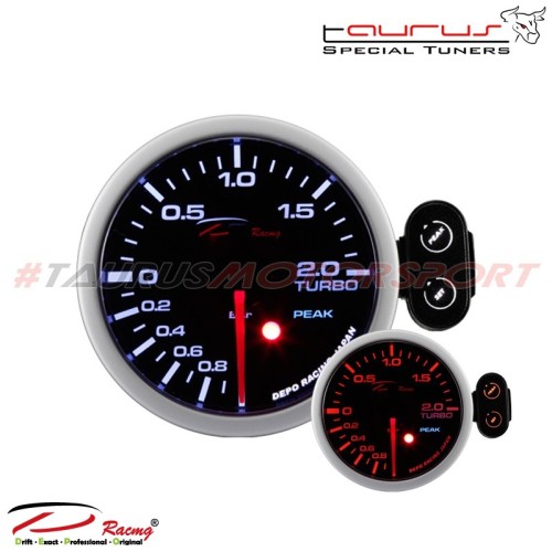 Manometro Pressione Turbo Elettronico -1+2 bar DEPO Racing con picco e warning da 52mm - PK-WA5201B strumentazione manometri str