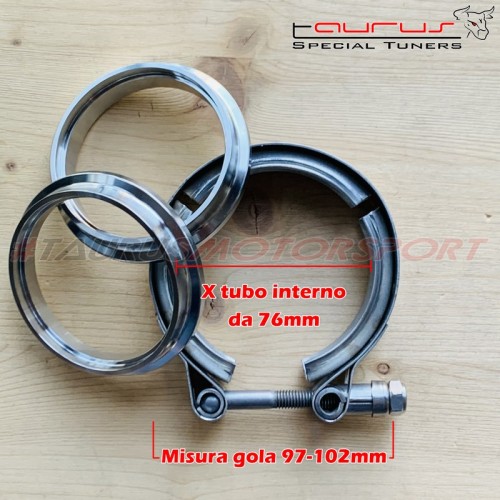 Fascetta con anelli da saldare turbina downpipe turbo v-band vband 97-102 mm per tubo da 76mm TRS Tuning