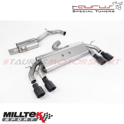 Cat-back Non-Valved Race System - Resonated con finalini GT-100 tondi neri Milltek Sport per Volkswagen Golf Mk7.5 R 2.0 TSI 310