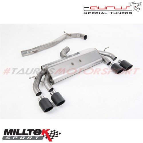 Cat-back Non-Valved Race System - Non-resonated con finalini JET-100 tondi carbonio Milltek Sport per Volkswagen Golf Mk7.5 R 2.