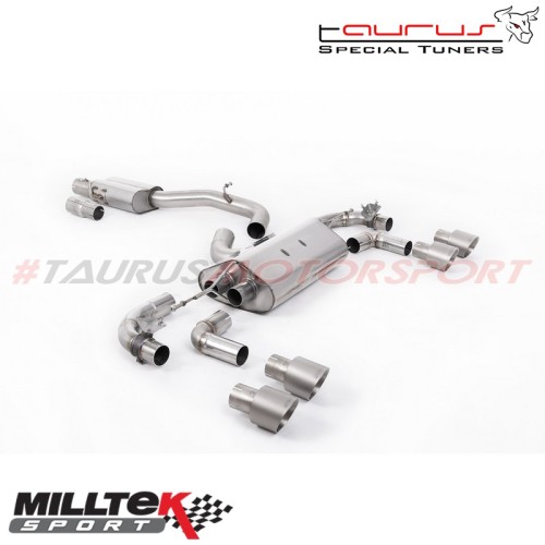 Cat-back Race System da 80mm - Resonated con finalini GT-100 tondi titanio Milltek Sport per Volkswagen Golf Mk7.5 R 2.0 TSI 310