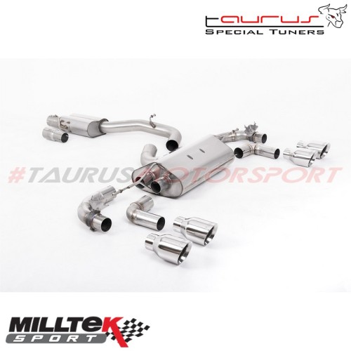 Cat-back Race System da 80mm - Resonated con finalini GT-100 tondi cromati Milltek Sport per Volkswagen Golf Mk7.5 R 2.0 TSI 310