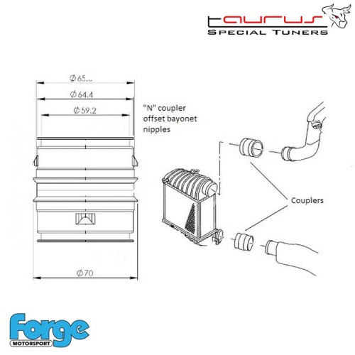 Accoppiatore maschio in alluminio per manicotti - Tipo N - Incastri in linea - Forge Motorsport FMABHCN